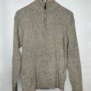 Oscar de la Renta Tan Zip Up Sweater with Standing Collar